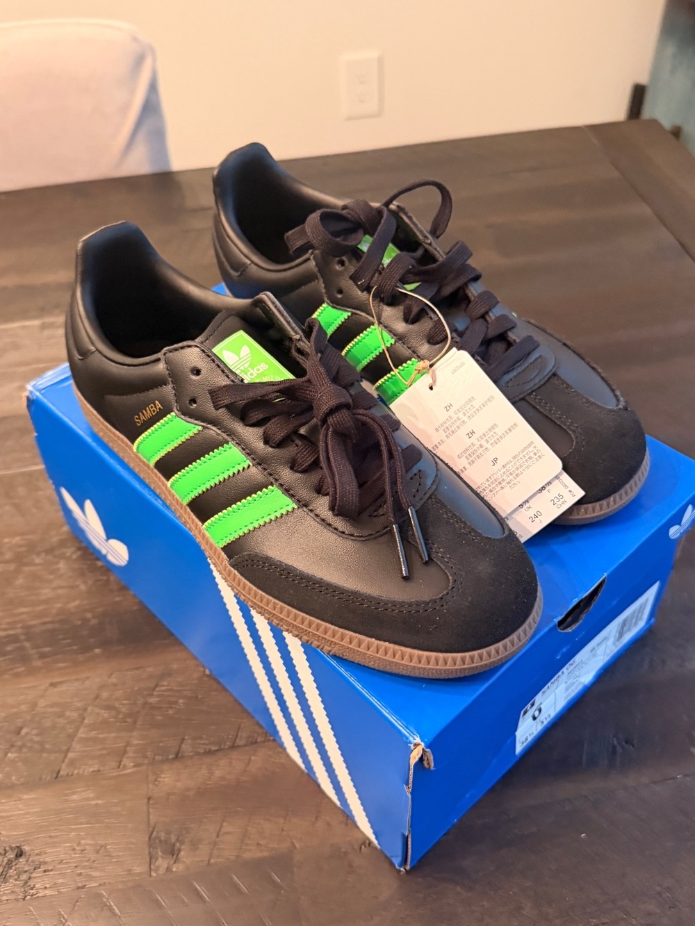 adidas Samba Black Sneakers with Neon Green Stripes
